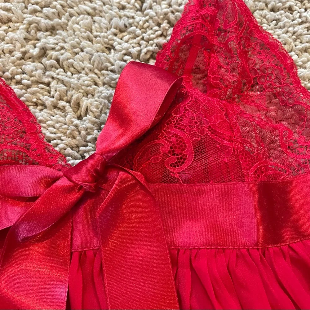 Victoria's Secret Red Lace Babydoll Lingerie Nightie Panty Set Size Large